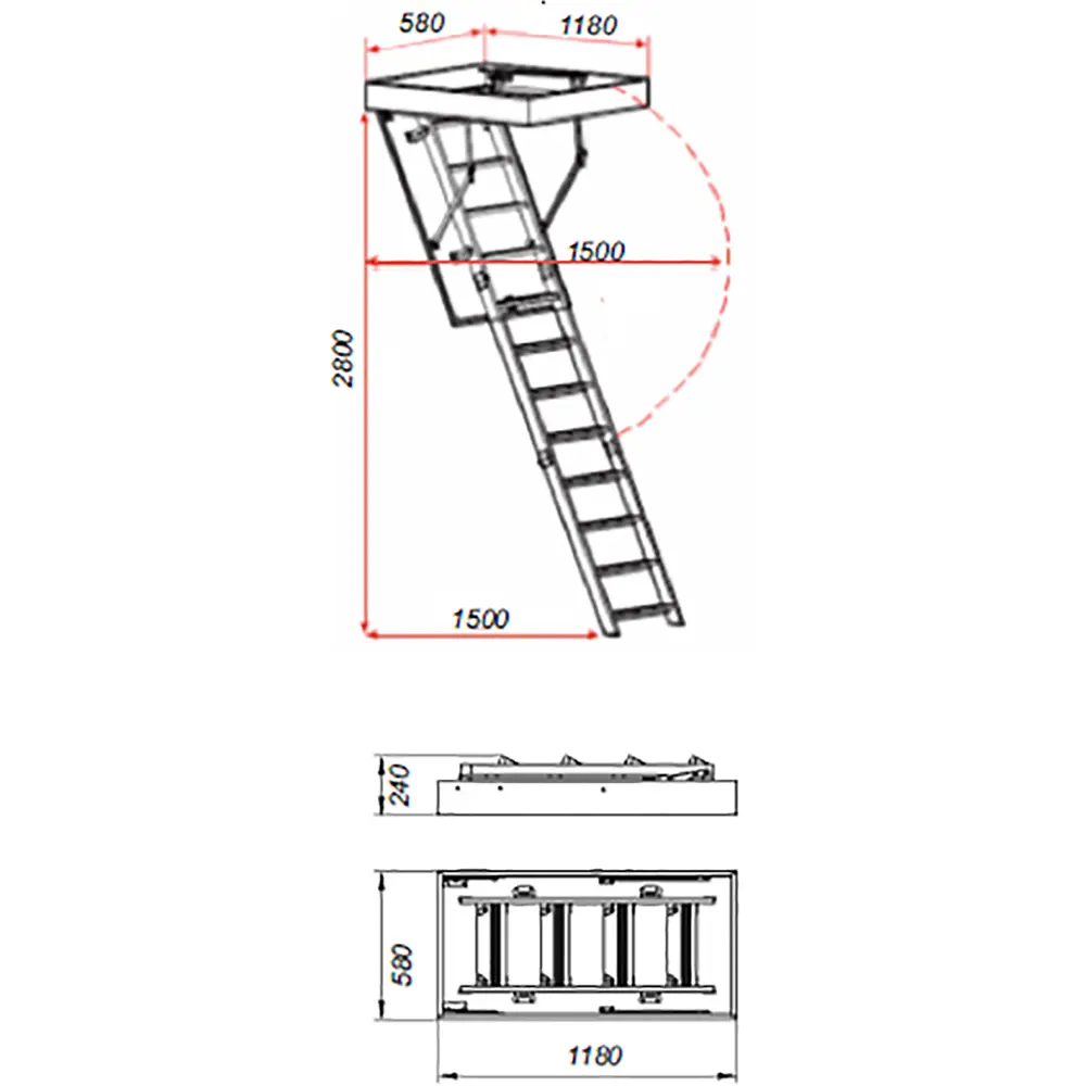 Лестница чердачная складная с секциями ЧЛ-17 60x120x280 см ЛЕСЕНКА STLM-2010376 - Вид №4