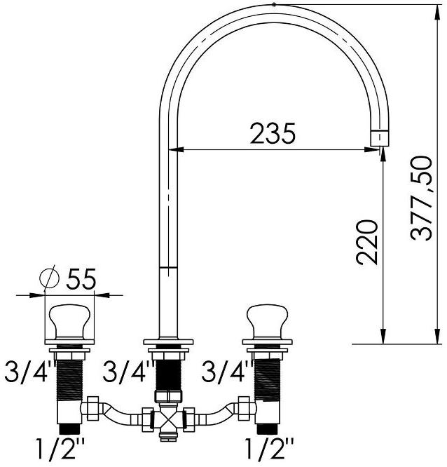 rvb Смеситель для кухни на 3 отверстия Deville 1955.--.29 - Вид №1