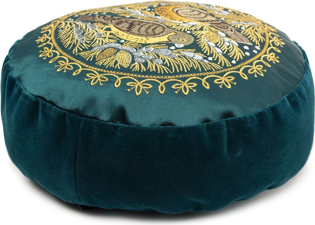 10659215 Торжокские золотошвеи Подушка диванная "Птицы на сосне" бархат+шелк Рис. 2374 атлас морск волна Атлас 