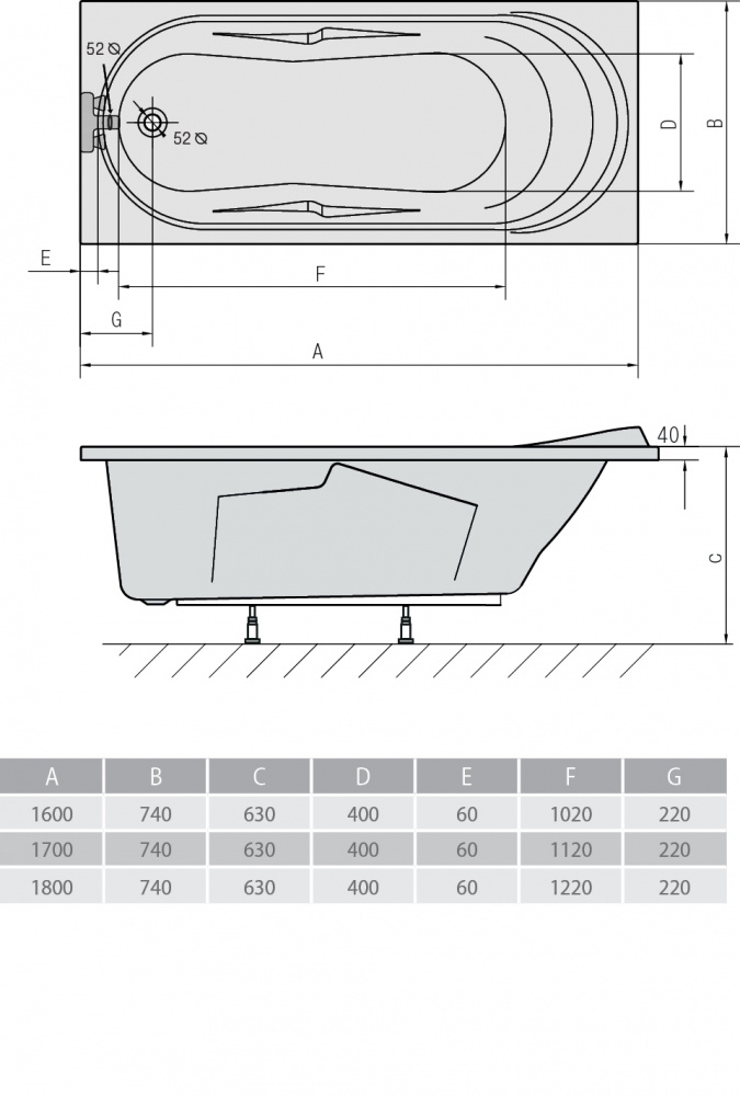 Акриловая ванна ALPEN Adriana 160 43111 - Вид №2