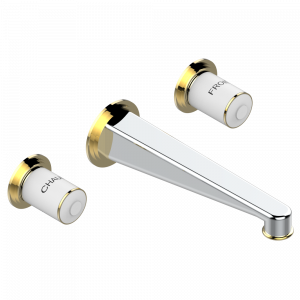 G2K-40SGB Внешняя часть смесителя встраиваемого в стену для раковины на три отверстия с изливом СУПЕР ГОЛИАФ- без выпуска Thg-paris Faubourg - белый фарфор Хром/золото