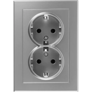 Розетка двойная встраиваемая Lexman Виктория с заземлением, цвет серебро