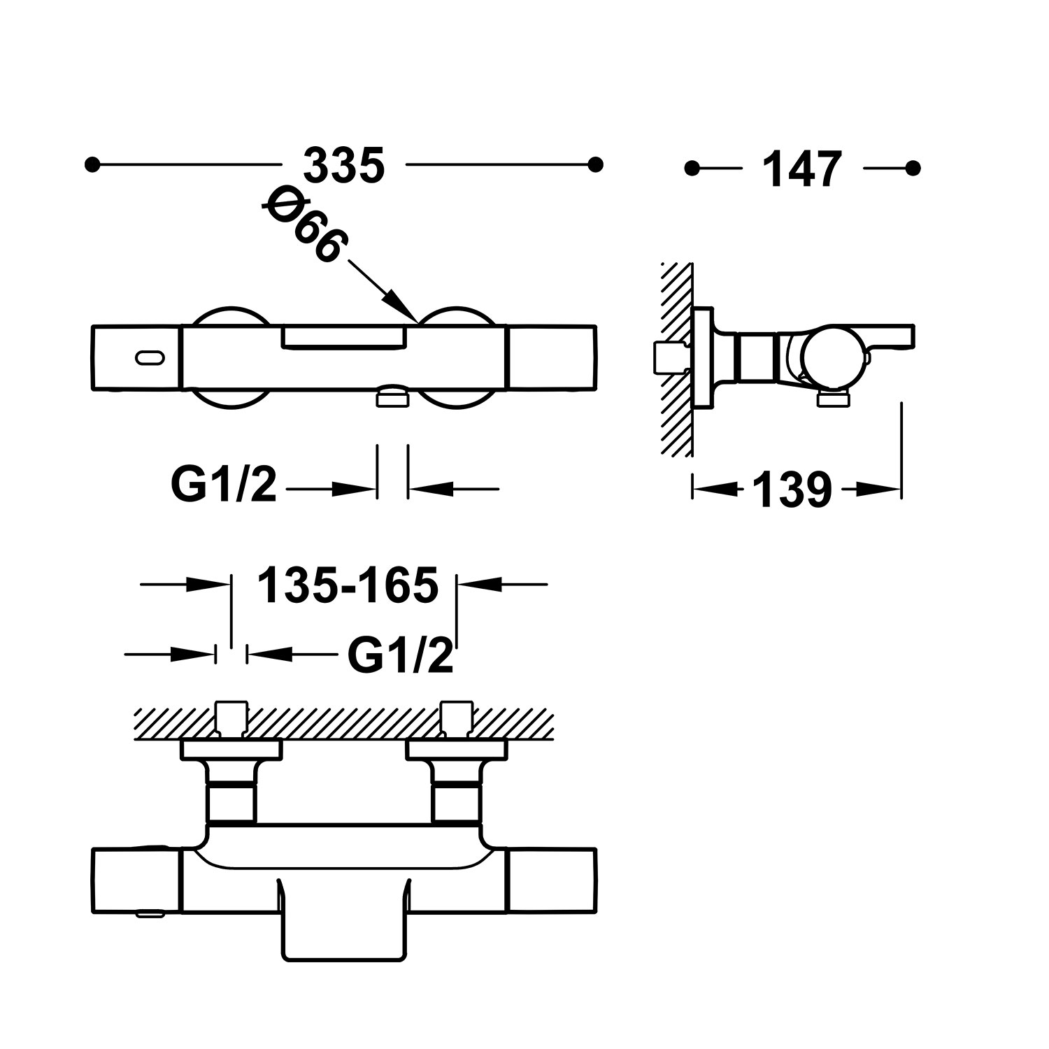 Настенный термостатический смеситель для ванны и душа-19017428 TRES Thermostatic - Вид №1
