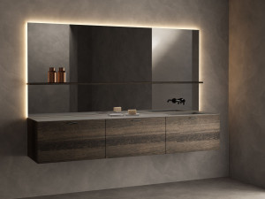 Деревянный подвесной шкаф с одной раковиной со встроенной раковиной