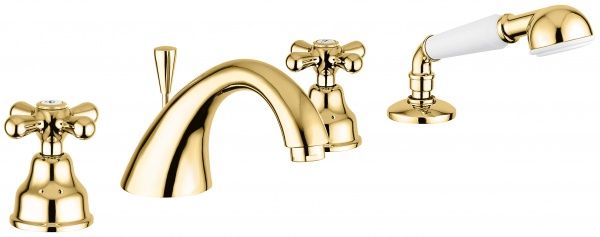 12120OR Смеситель Deco Classic с ручным душем на борт ванны, 4 отверстия, цвет золото EMMEVI Decò classic