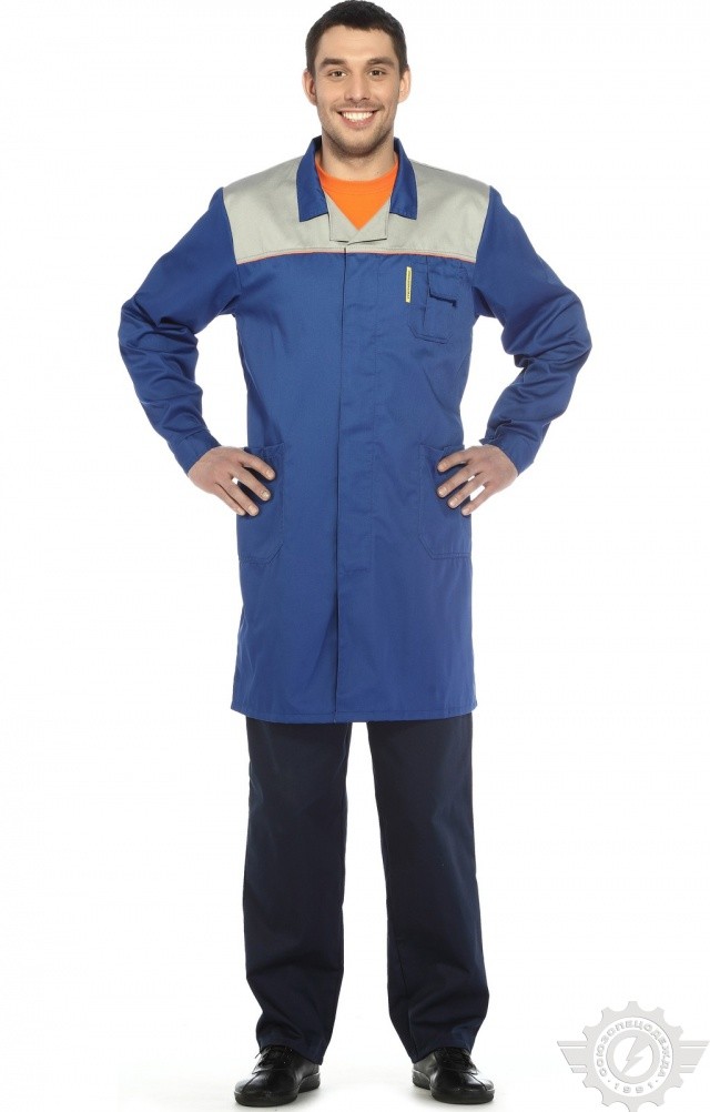 65770 Халат "Профессионал" мужской василек-светло-серый  Одежда для обслуживающего персонала  размер 64-66/182-188 Спецодежда  - Вид №5