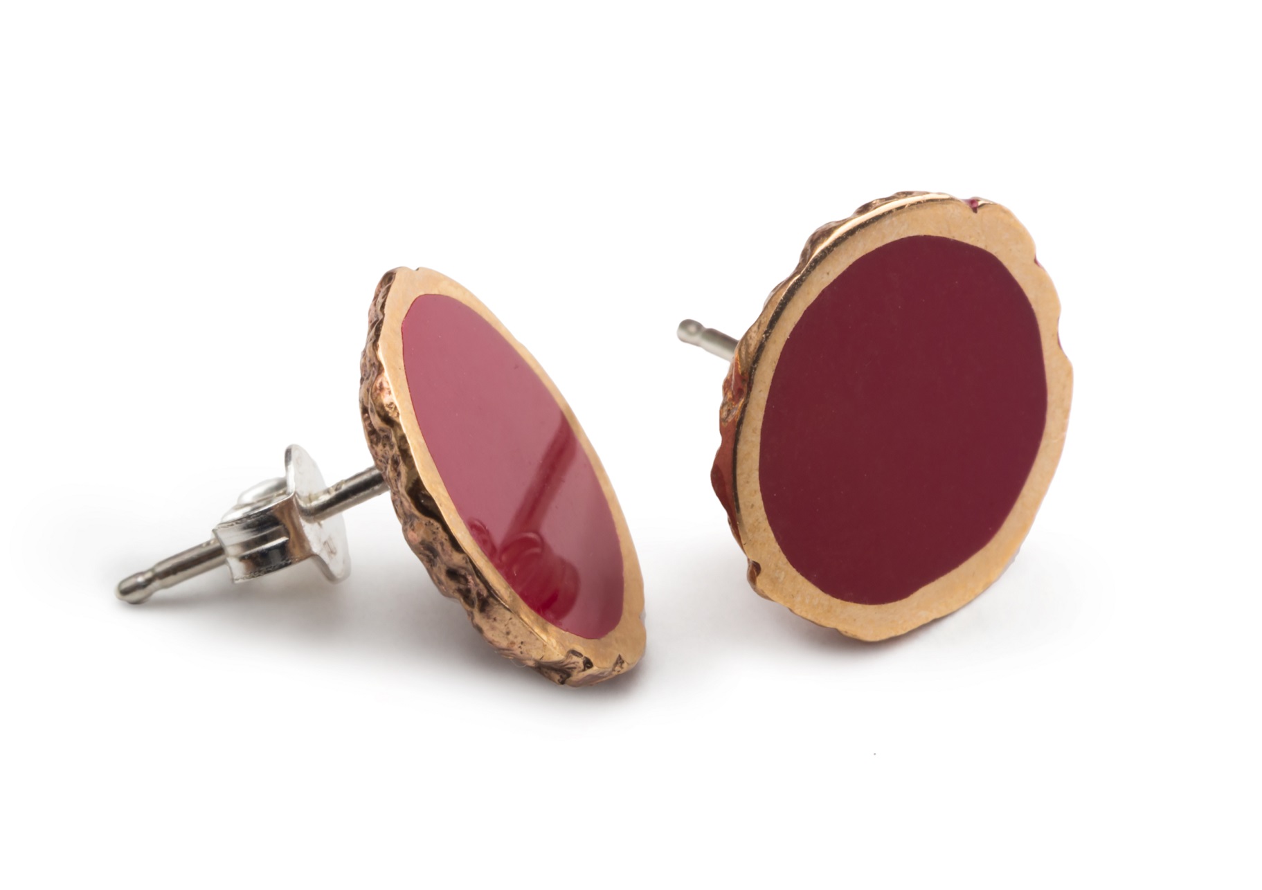 EB204 Серьги-гвоздики, эмаль красная, бронза, застежка серебро 926 ELENA BERTELLOTTI Santreyd 
