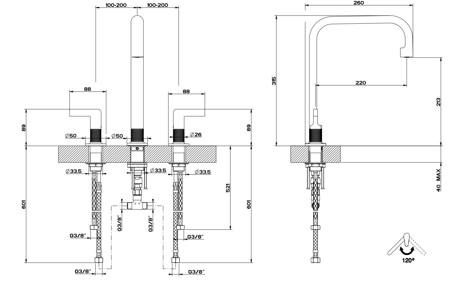 Смеситель для кухни с 3 отверстиями из латуни Gessi гравировка ARCH-00032097 - Вид №2