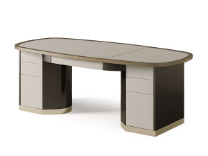 Кожаный деревянный стол с ящиками