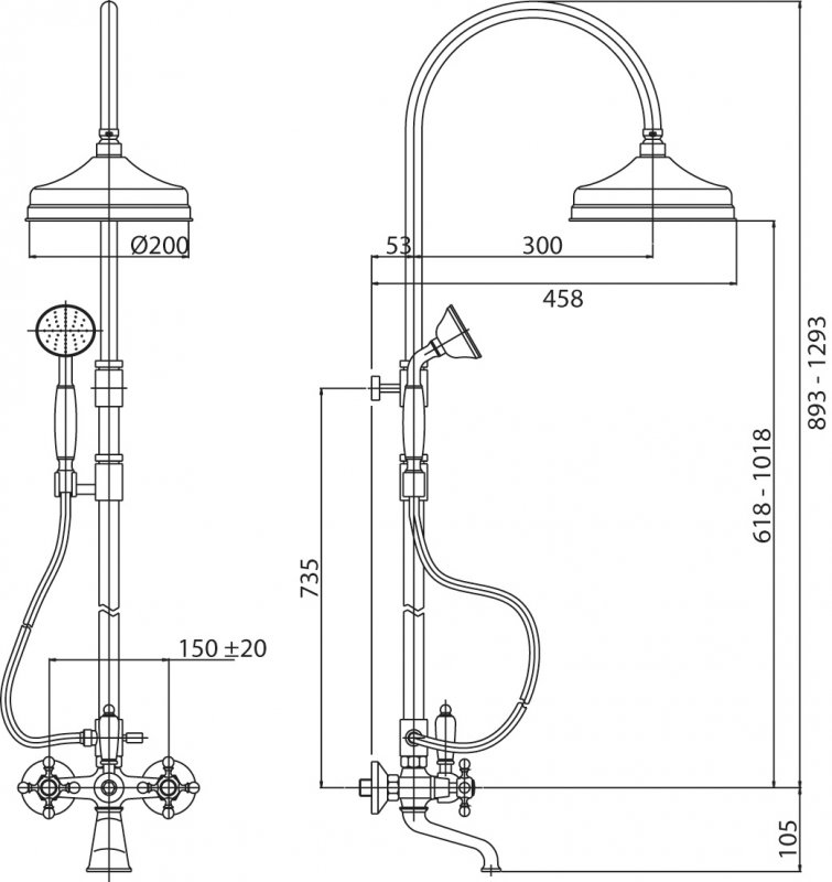 Душевая стойка со смесителем, с изливом, верхним и ручным душем CEZARES LORD-CVD-03/24-Bi - Вид №1