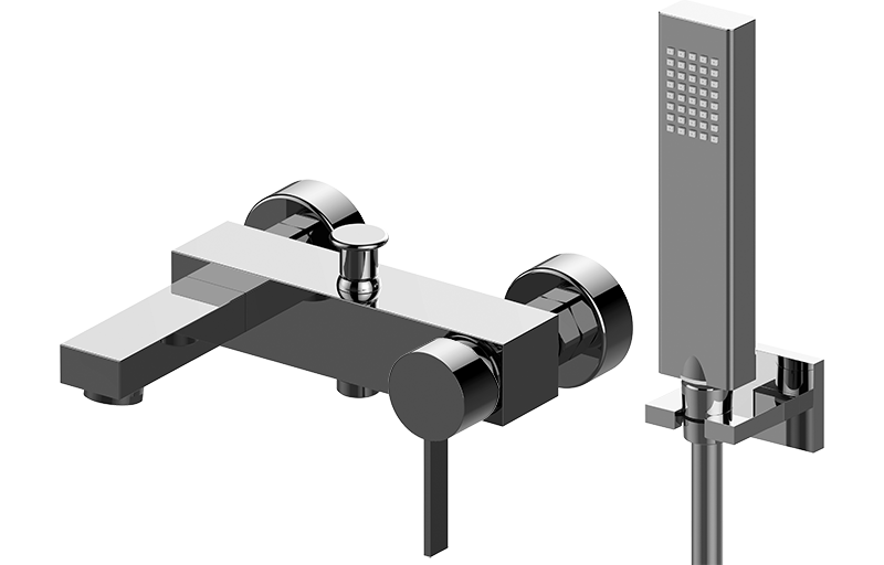 EX-3776-LM39W Настенный смеситель для ванной с душевым комплектом GRAFF Qubic