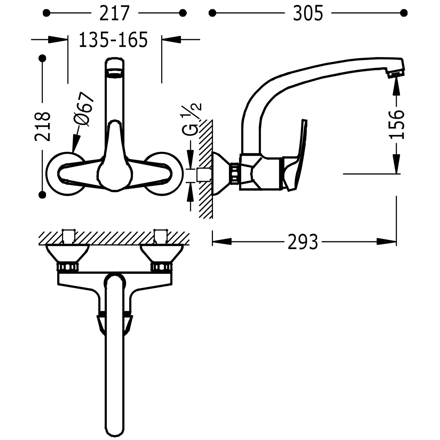 КУХОННЫЙ настенный смеситель с одной ручкой для кухни-17033202 TRES Kitchen - Вид №1