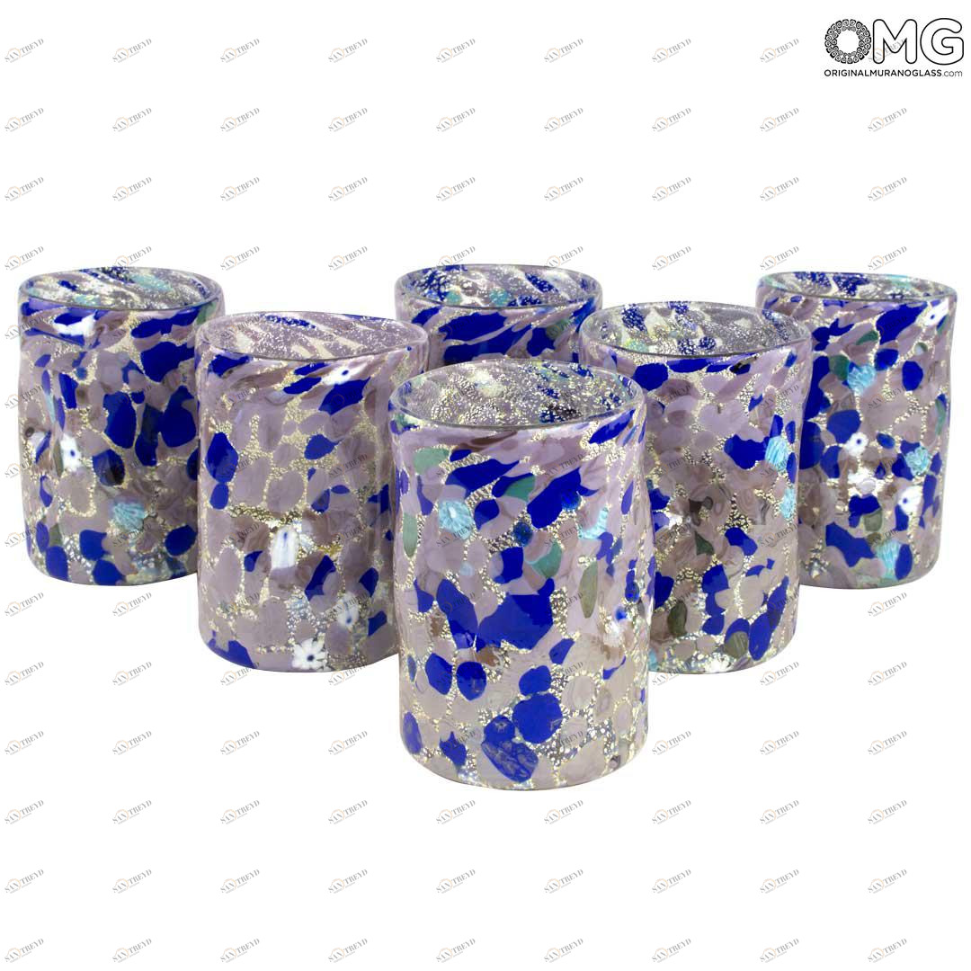 4170 ORIGINALMURANOGLASS Набор из 6 сиреневых стаканов Гото - муранское стекло OMG 8 см 
