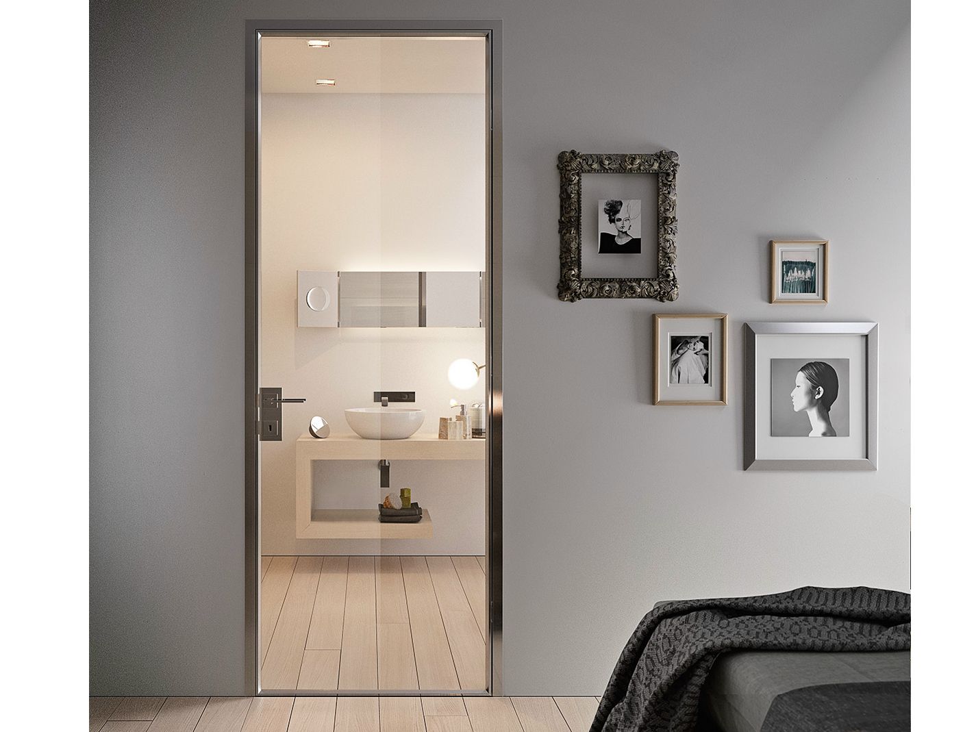 Стеклянная и алюминиевая конструкция распашной двери GIDEA G-Like ARCH-00101676