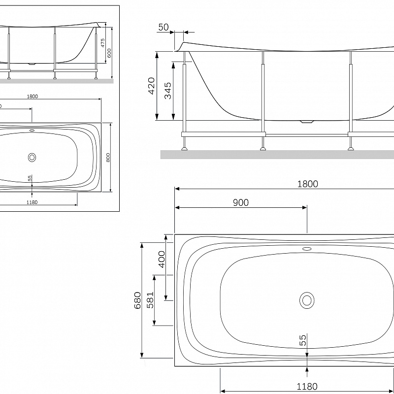 W30A-180-080W-R каркас для ванны акриловой A0 180х80 см AM.PM Sensation - Вид №1