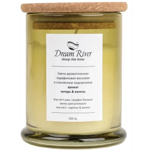 Ароматическая свеча DREAM RIVER Янтарь-ваниль в стеклянном стакане 89432348