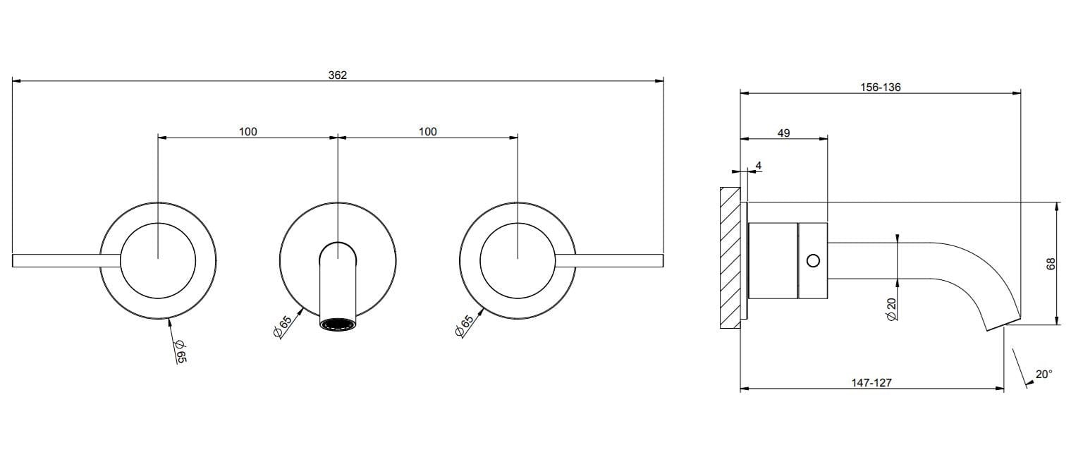 Настенный смеситель для раковины из нержавеющей стали с 3 отверстиями Gessi Messi316 ARCH-00074926 - Вид №2