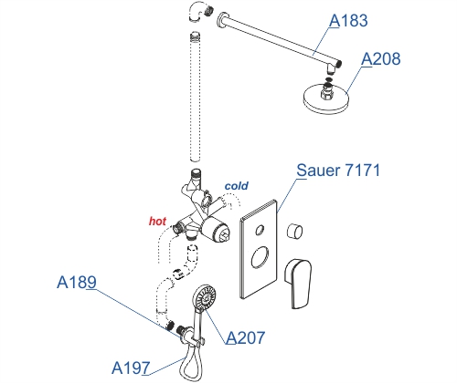 A71207 Встраиваемый комплект для душа с верхней душевой насадкой и лейкой WasserKRAFT  - Вид №3