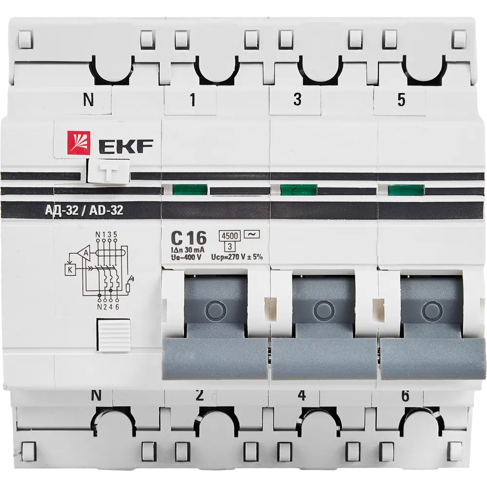 Дифференциальный автомат EKF АД-32 3P N C16 А 30 мА 4.5 кА АС 82421572 STLM-2065292  - Вид №1