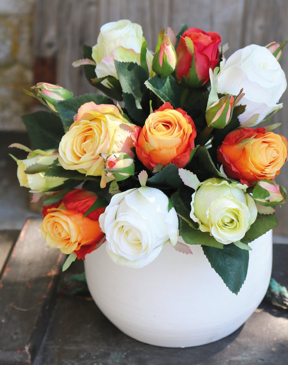 2613 304 a3 Искусственный букет из диких роз, 16-цветков, 28 см, желто-красный H-andreas  - Вид №2