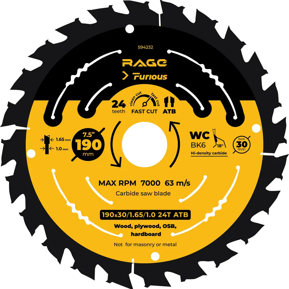 Пильный диск Rage Furious для скоростного реза древесины 190 мм 88928403 STLM-0847813
