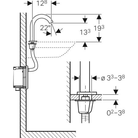 116.187.21.1 Смеситель для раковины Geberit Piave, вертикальный монтаж, питание от сети, с функциональным блоком для скрытого монтажа Geberit  - Вид №2