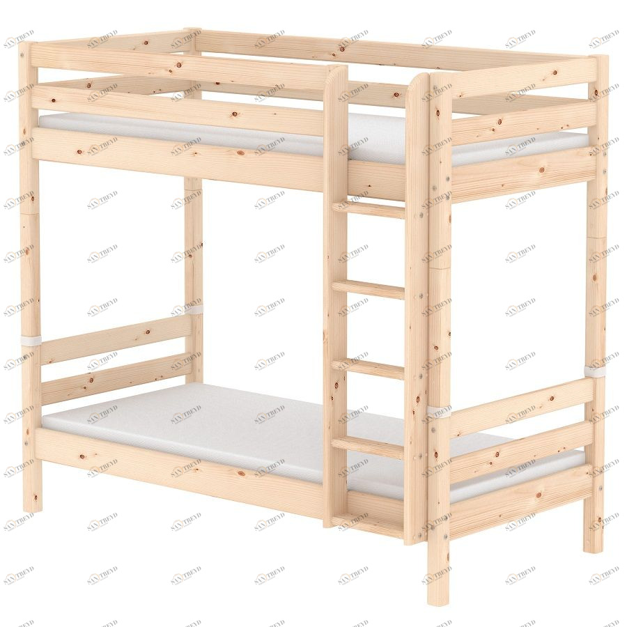 Кровать Flexa Classic высокая двухъярусная с прямой лестницей, лакированная, 200 см 9010038101