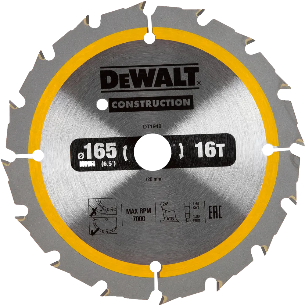Диск пильный по дереву с гвоздями 165х20 мм DeWalt DT1948, 16 Т 82251930 STLM-2024847 