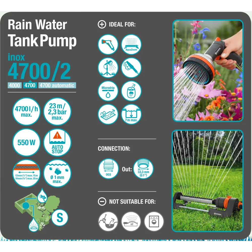 Насос садовый для полива из бочки Gardena 3inox, 4700 л/час STLM-2062847 - Вид №4