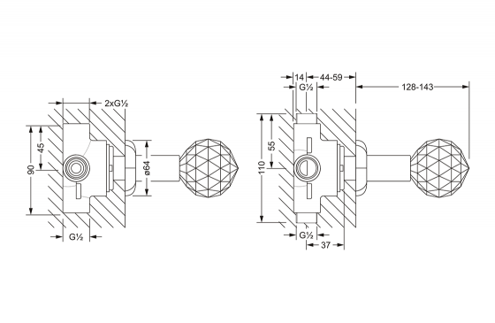Переключающий вентиль на три положения ½", внешняя часть JOERGER Florale Crystal 600.40.650.000-AA - Вид №1