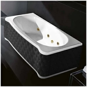 Ванна Gruppo treesse New Classic Young STD-V6747-SX-KC-GD белая с золотой фурнитурой и гидромассажем прямоугольная левая чёрная кожа