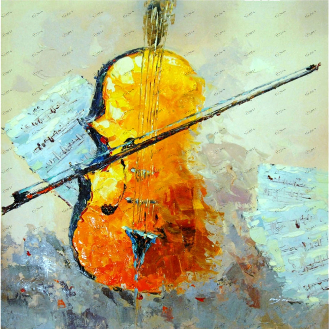 Картина на холсте 100х100 см "Контрабас" EVENHOME КАРТИНЫ МАСЛОМ 129878 Голубой;желтый 