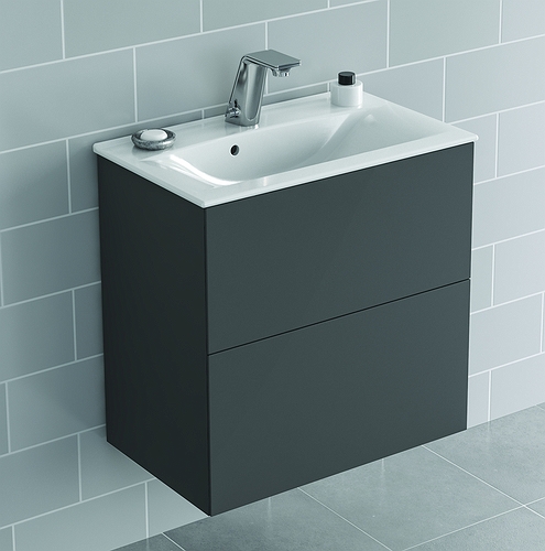 9741372111 IDO Elegant напольный шкаф для мебельной раковины с двумя ящиками, компактный, Ш = 900 мм, Ш1 = 915 мм, матовый черный - Вид №3