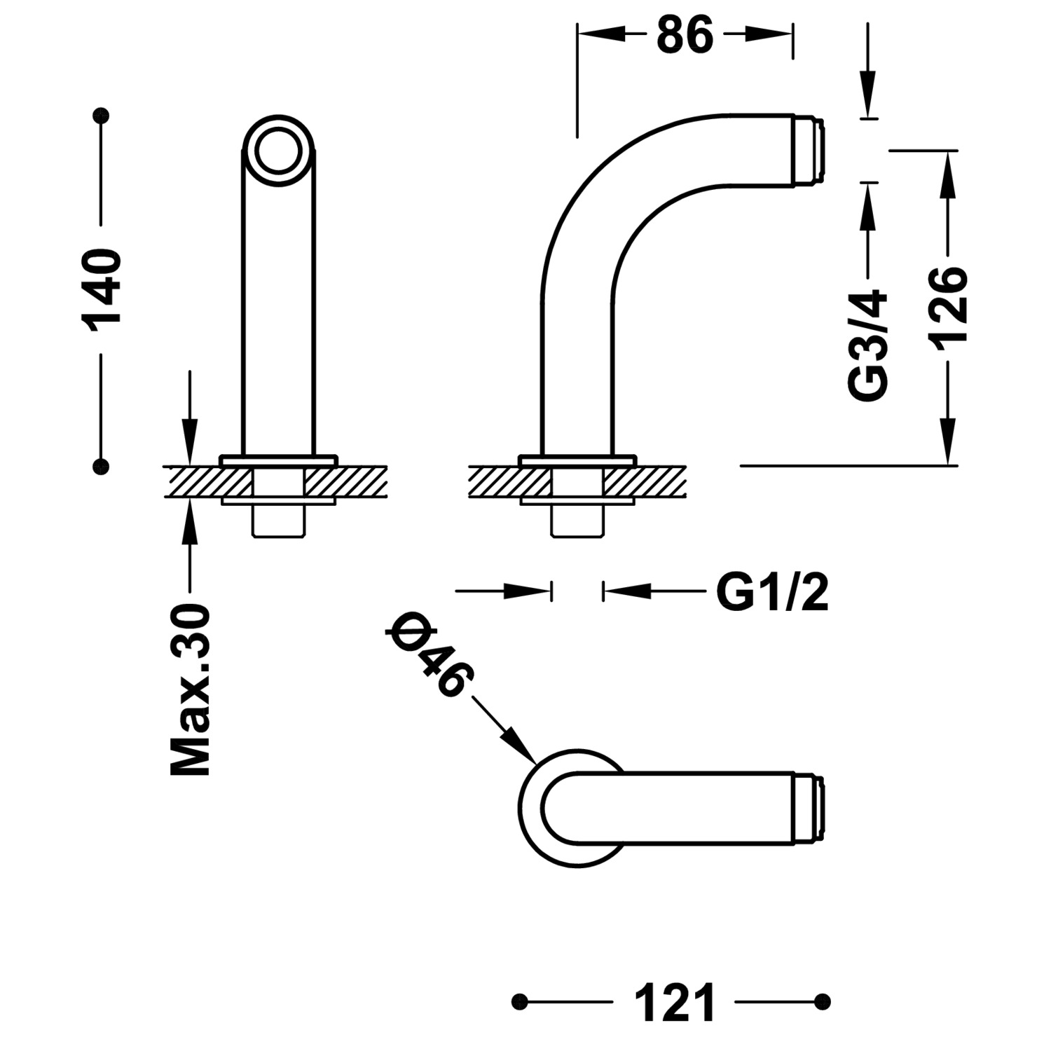 Коленные соединители для подачи воды для установки на край ванны для крана для ванны-29987001OM TRES RICAMBI - Вид №1
