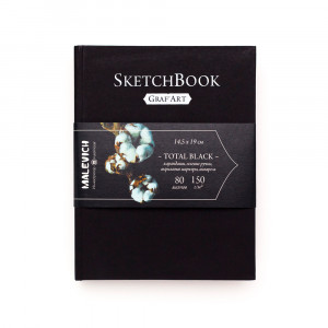 401216 Блокнот для графики GrafArt Total Black 150 г/м2 А5- 14.5 х 19 см твердый переплет 80 л. черный Малевичъ
