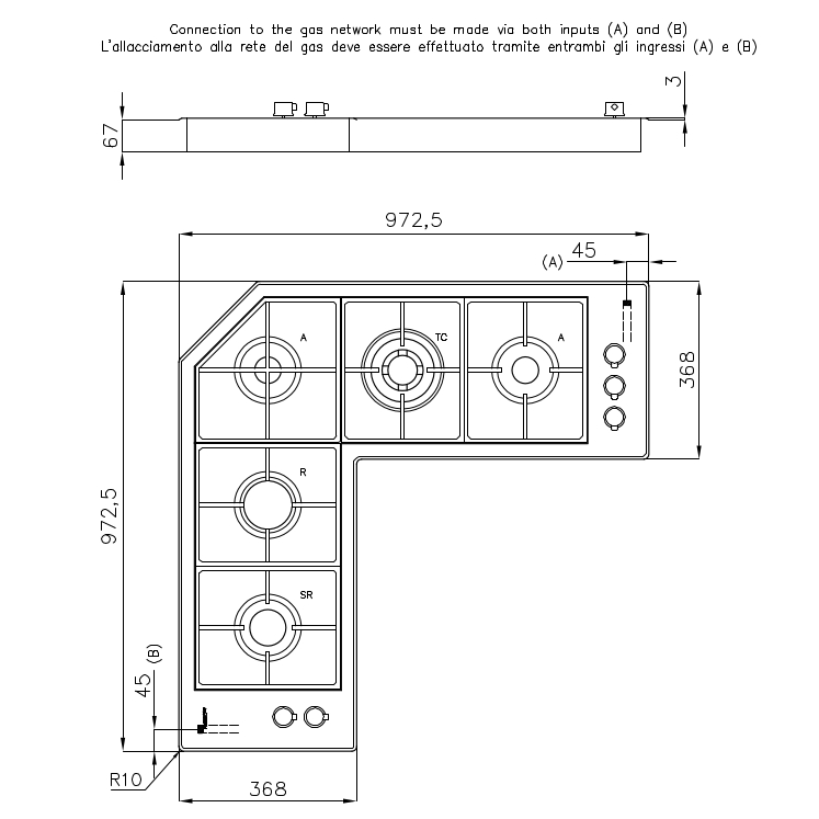 7235042 Варочная панель Quadra Angolare 7235 042 Fosterspa  - Вид №1