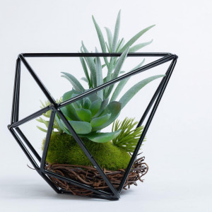 068882 Flower Смесь искусственных суккулентов в металлическом каркасе La Forma Suculenta