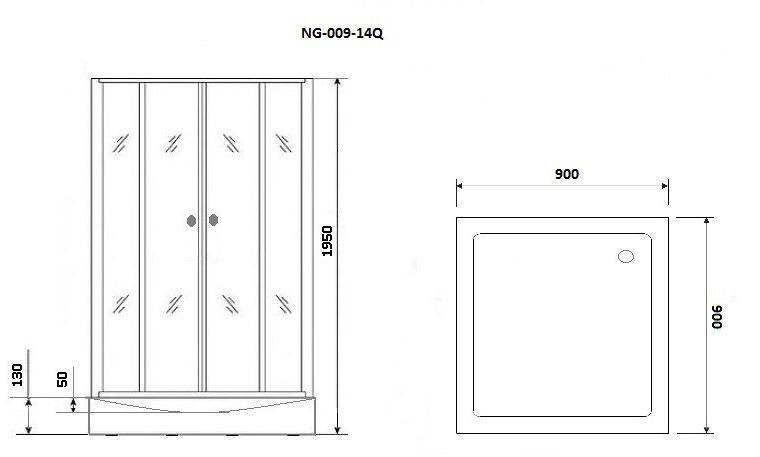 Душ. уголок NG- 009-14QT  (900х900х1950) низкий поддон(13см) стекло ТОНИРОВАННОЕ, 2 места Niagara ECO 0091432QT - Вид №2