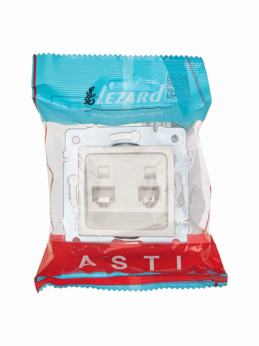 ASTI Розетка компьютерная двойная жемчужно-белый перламутр механизм LEZARD 7081-3088-141