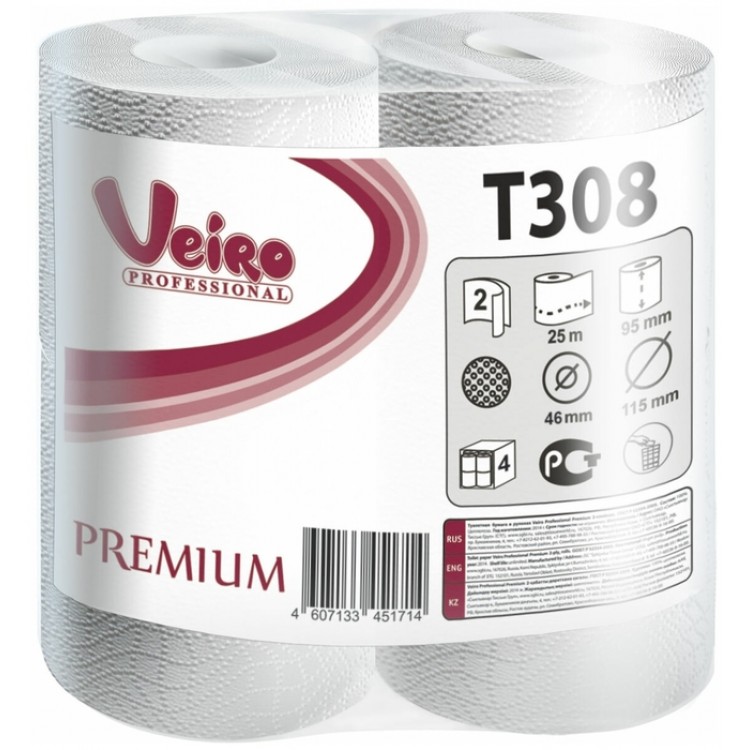 T308 Veiro Туалетная бумага в рулонах Veiro Professional Premium T308 Q2 8 рулонов по 25 м 