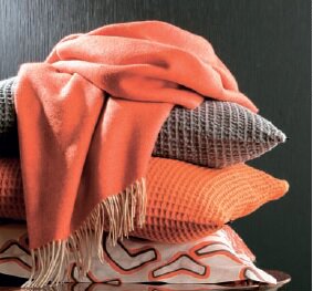 KATM_OR плед оранжевый 130/170 шерсть меринос, 240 г/м2 Blanc des Vosges Santreyd 