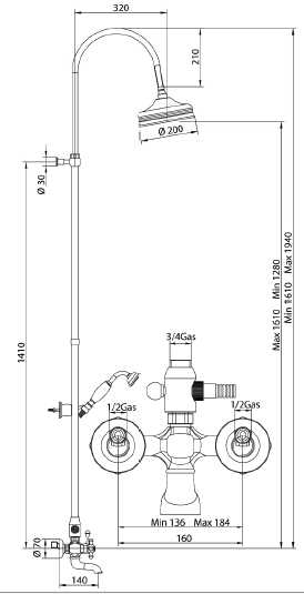 666720PNO06 Душевая система Bandini Antica Santreyd - Вид №1