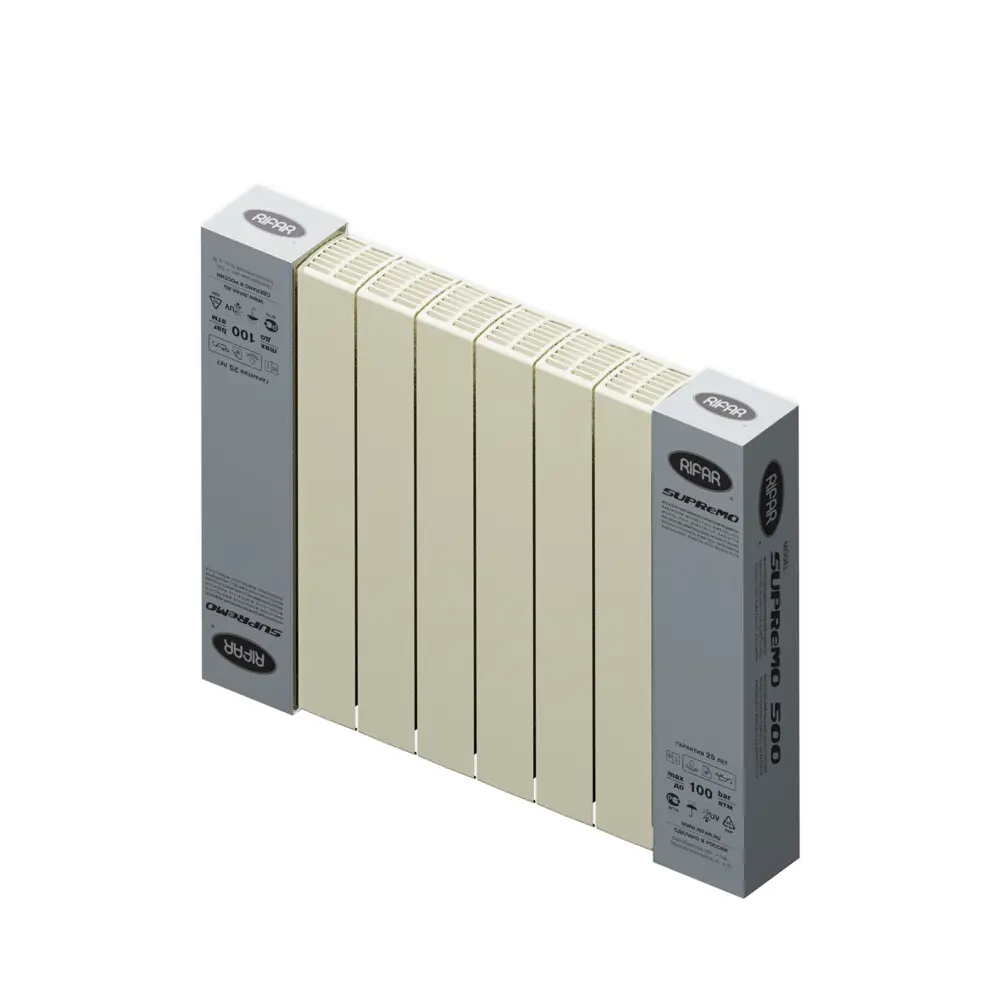 Радиатор секционный Rifar Supremo S50008RAL1015 500/90 8 секций боковое подключение биметалл бежевый 82560845 STLM-2165881 - Вид №4