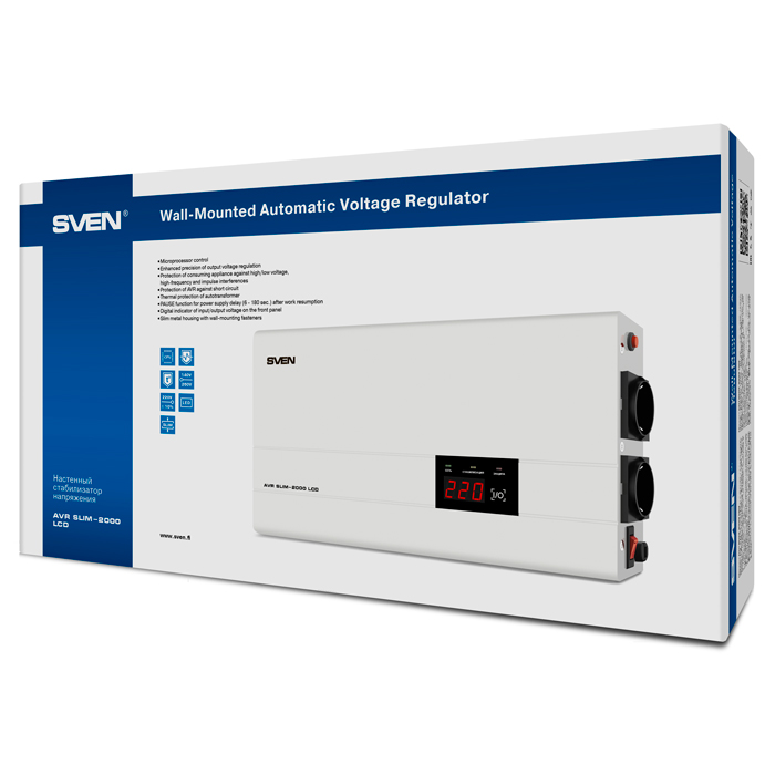 SV-013950 Stabilizer avr slim-2000 lcd, relay, 1200w, 2000va, 140-260v, the function "pause", 2 outlets Sven Santreyd  - Вид №3