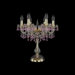 Лампа настольная хрустальная на 6 ламп 47х44 см розово-золотая Bohemia Ivele 1410L/6/141-47/G/V7010 BOHEMIA IVELE ПОДСВЕЧНИК 00-3889187 Золото;прозрачный;розовый