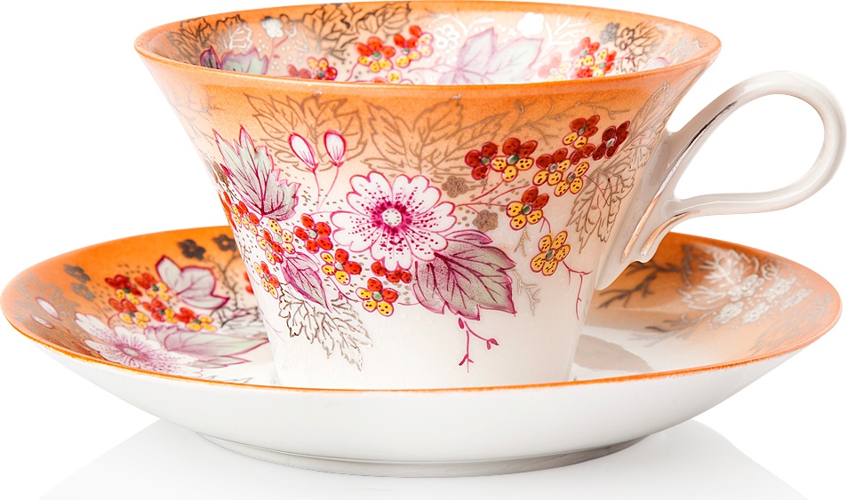 10617335 Мануфактуры Гарднеръ в Вербилках Чайная пара "Дыхание осени" Фарфор, Керамика 