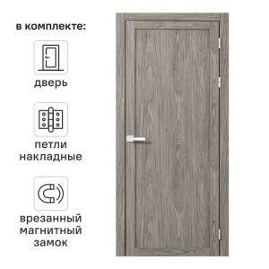 Дверь межкомнатная глухая Корсика 70x210 см полипропилен цвет орех текстурный с замком и петлями 89446424 STLM-2205069