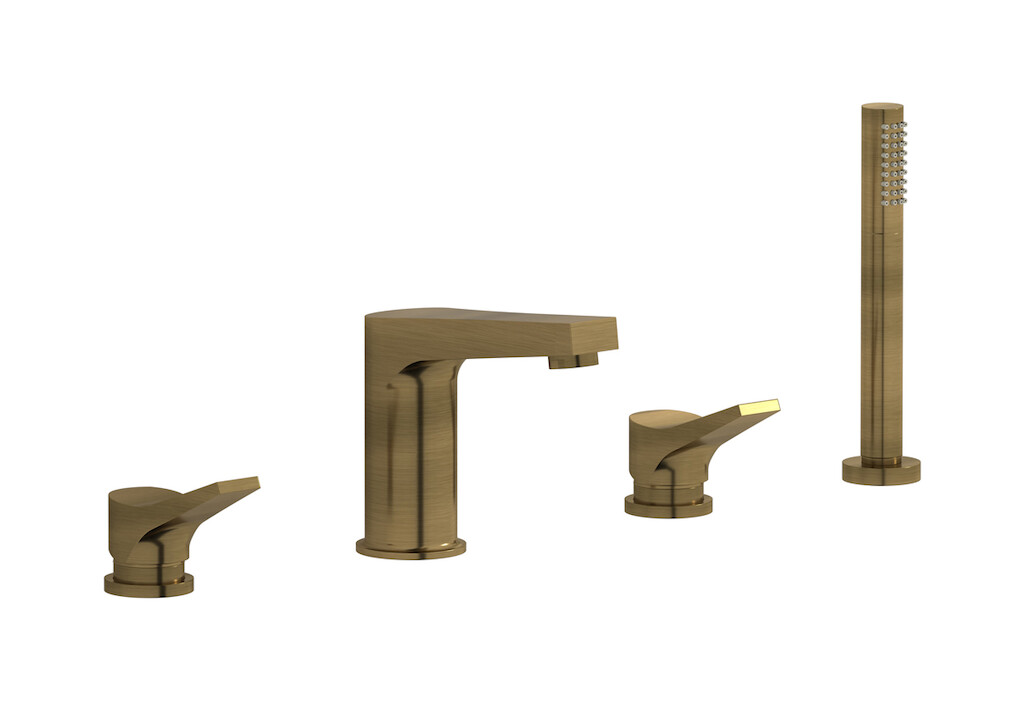 Смеситель на бортик ванной на 4 отверстий с дивертером и душевым гарнитуром. WE ARE IB vn310cc Modern Bronze Twitter