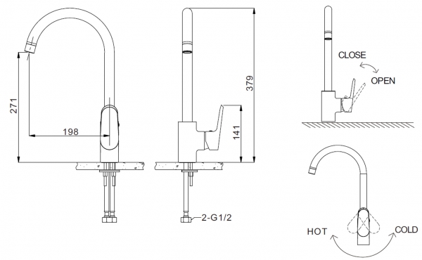 Смеситель для кухни с высоким поворотным изливом PURE F7105161C bravat - Вид №2