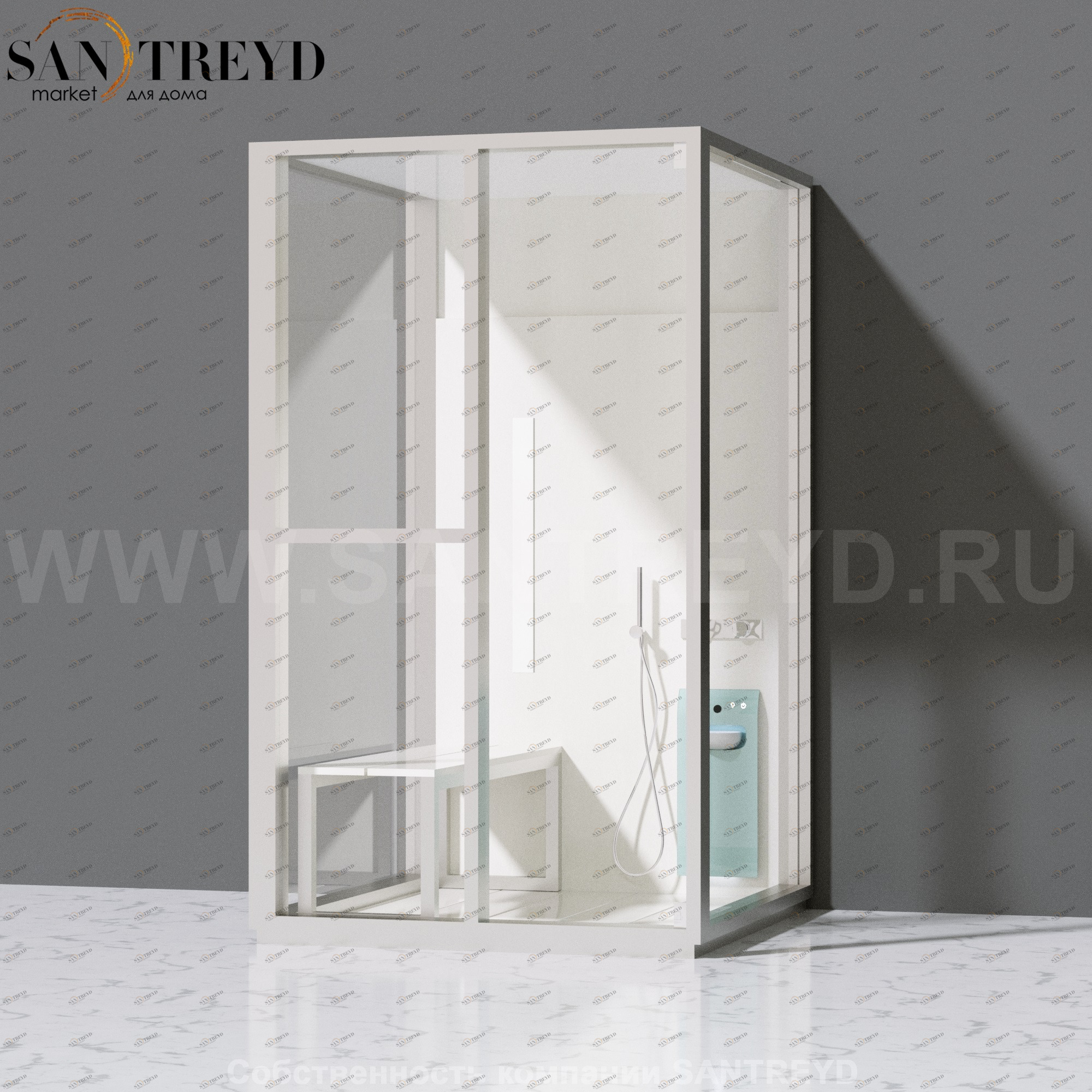 Effegibi H SMALL LO82020002 Комбинированная баня: хаммам и душ. Установка: к стене. Левая дверь. Мощность: 3 кВт макс. Размеры: длина 131 см, ширина 92 см. Отделка: матовый лакированный белый аллюминий и серый ламинат из керамогранита.